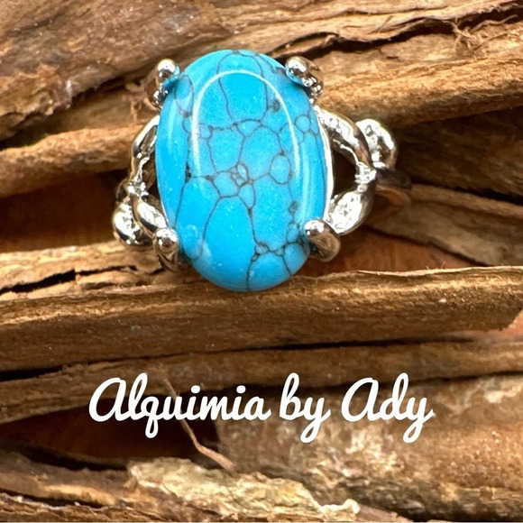 turquoise silver western gem ring/cowgirl/rodeo season/boho - Picture 1 of 7